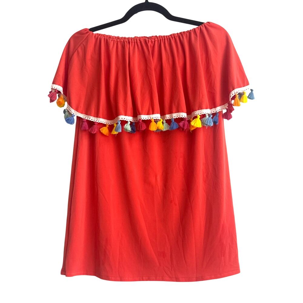 Judith March Orange off shoulder with Multicolor Tassels Dress